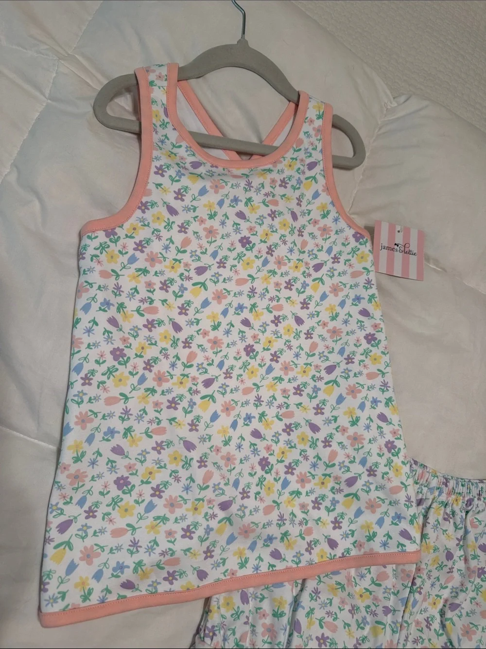James and Lottie Pima Cotton Banded Floral Short Set with Swing Top SZ 6